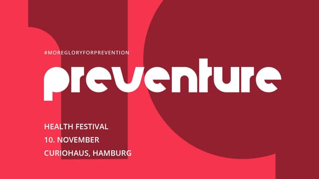 PREVENTURE key visual: the white preventure logo on red, with the words health festival, 10 November, Curiohaus, Hamburg.