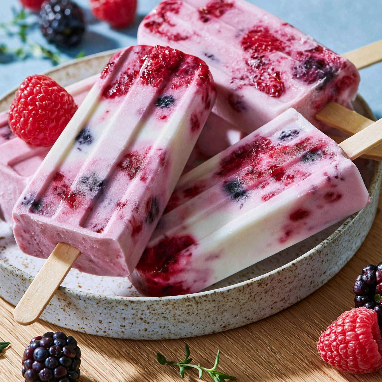 Homemade Popsicles with Yogurt, Berries, and Honey Dessert